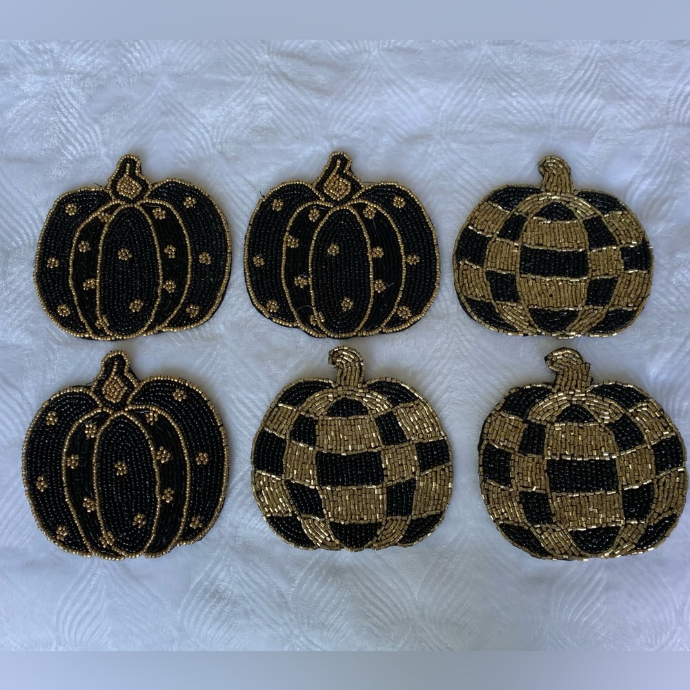 SALE - Rachel Zoe beaded pumpkin coasters - Picture 4 of 4